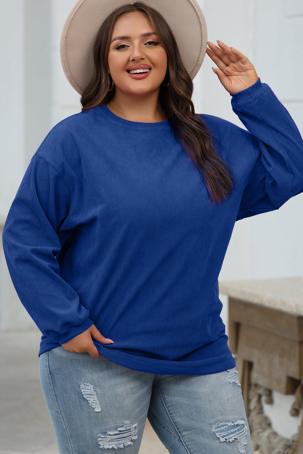 Grass Green Ribbed Corded Oversized Sweatshirt