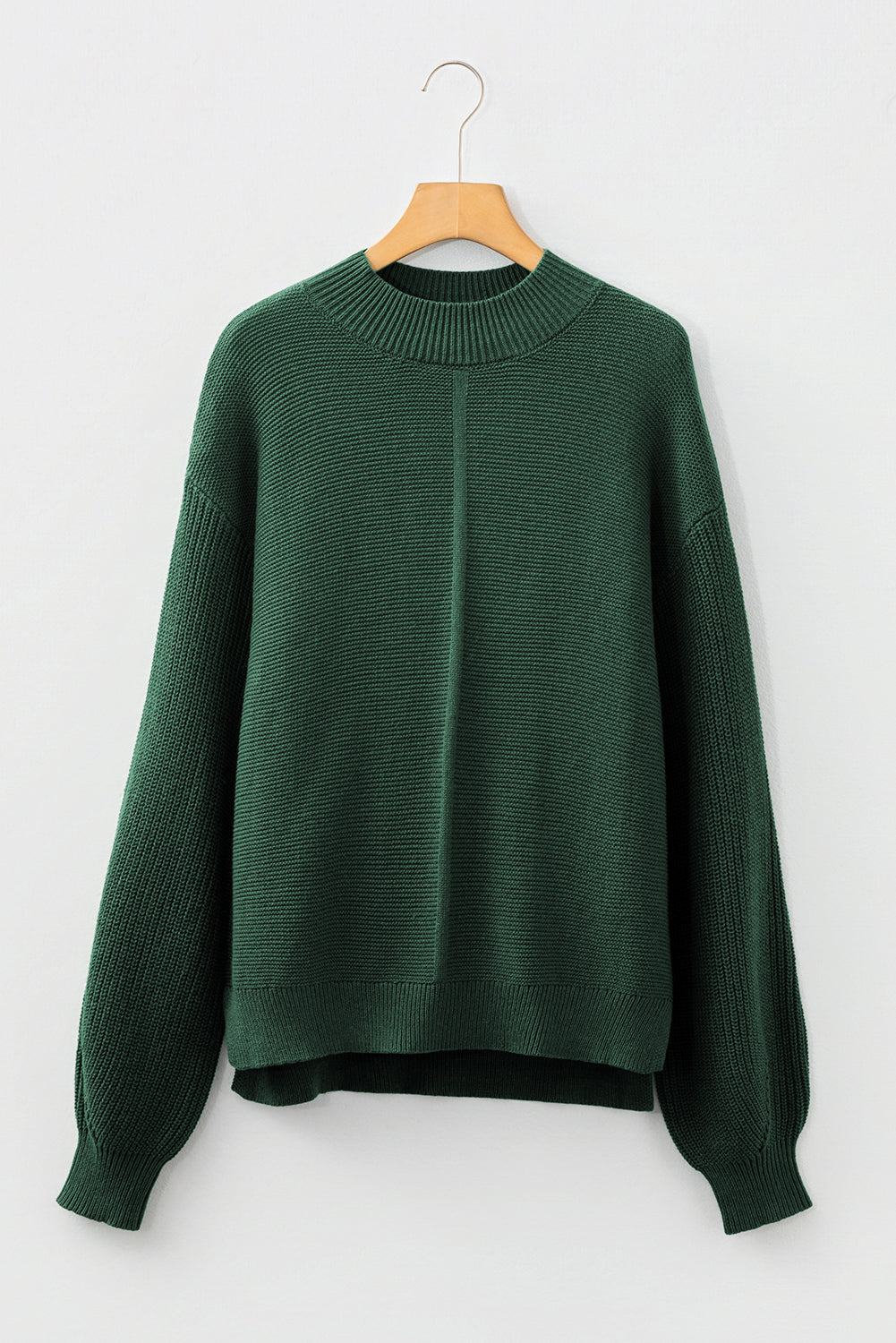 Dirty blue Solid Color Front Seam Drop Shoulder Loose Sweater