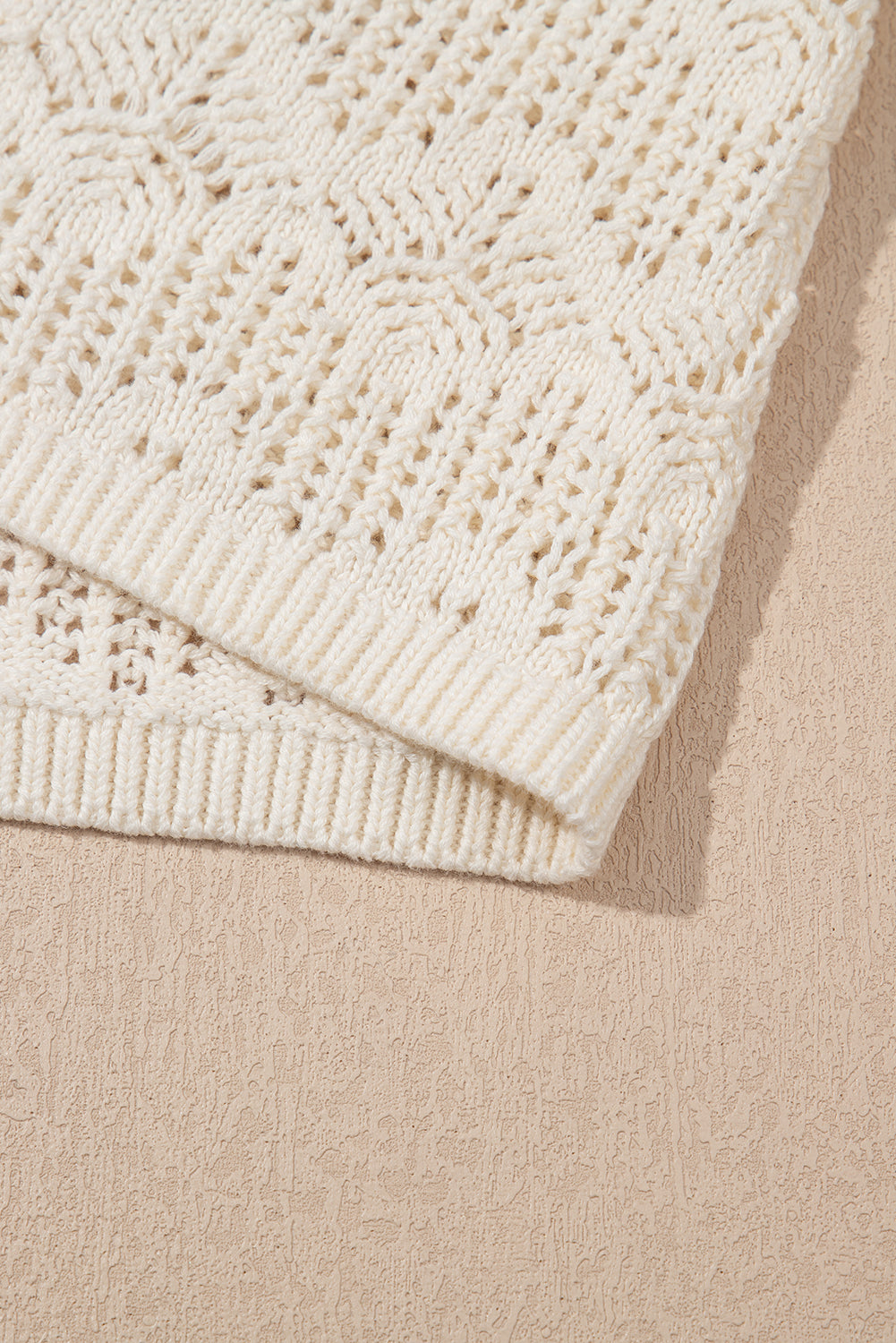 Beige Embroidered Patchwork Hollow Out Knitted Ruffle Sweater Vest