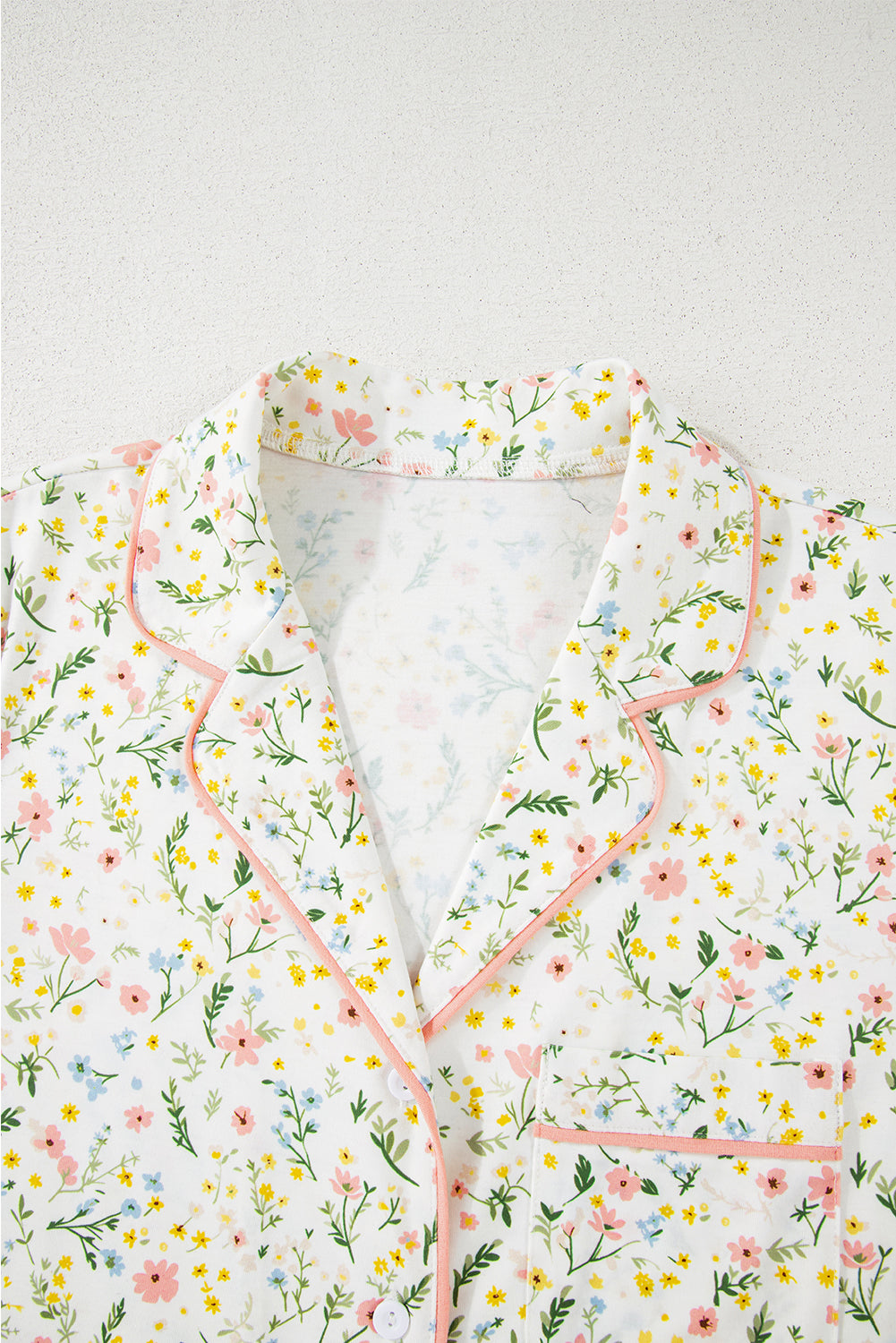 Beige Bow Fruit Print Contrast Pipping Short Pajamas Set