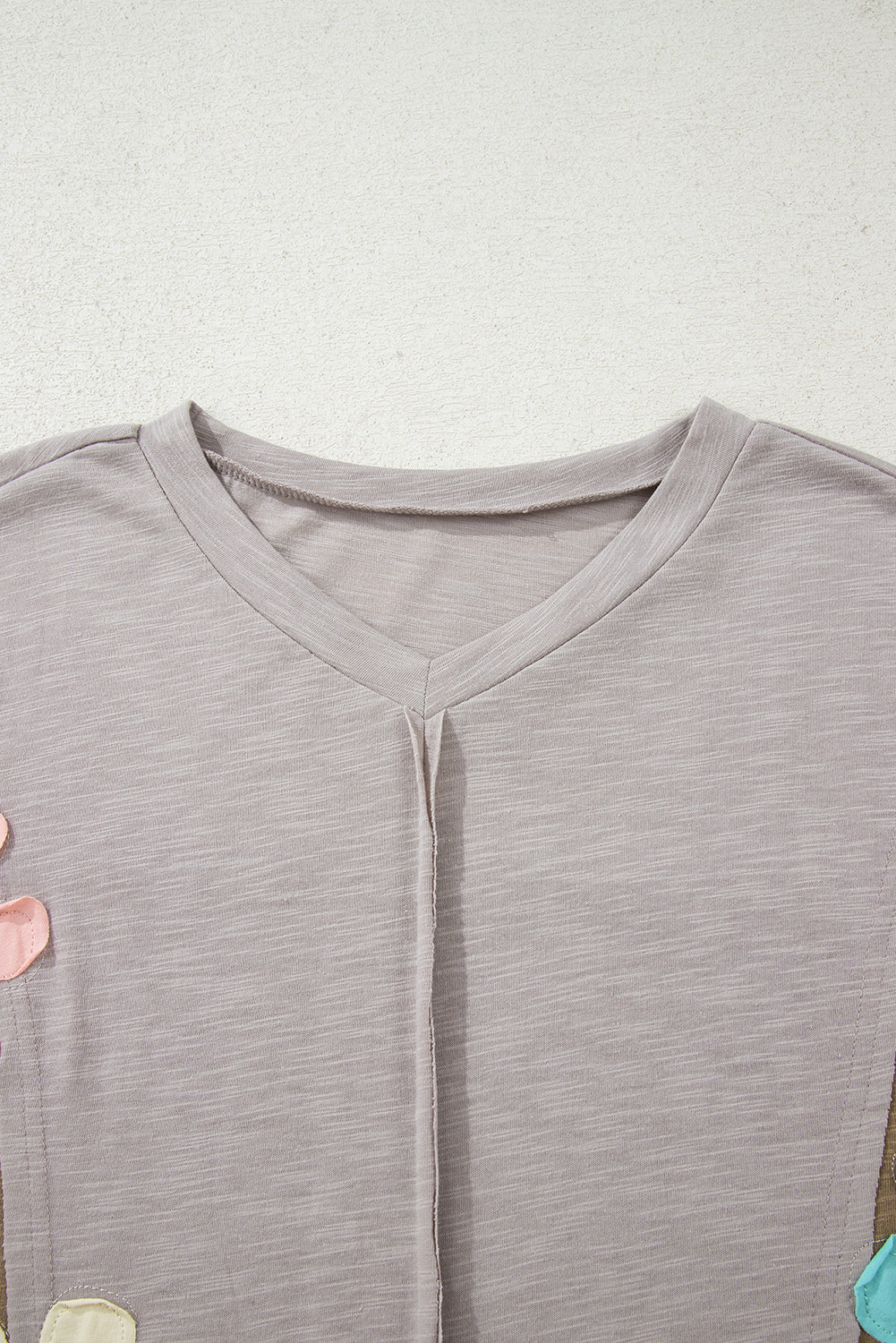 Light Blue Flower Patched Exposed Seam Bracelet Sleeve Oversized T Shirt