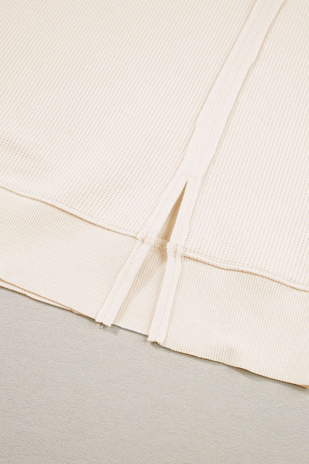 White Waffle knit Bishop Sleeve Split Oversized Top