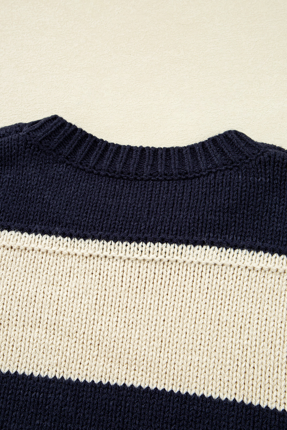 Khaki Stripe Color Block PLus Size Drop Shoulder Sweater