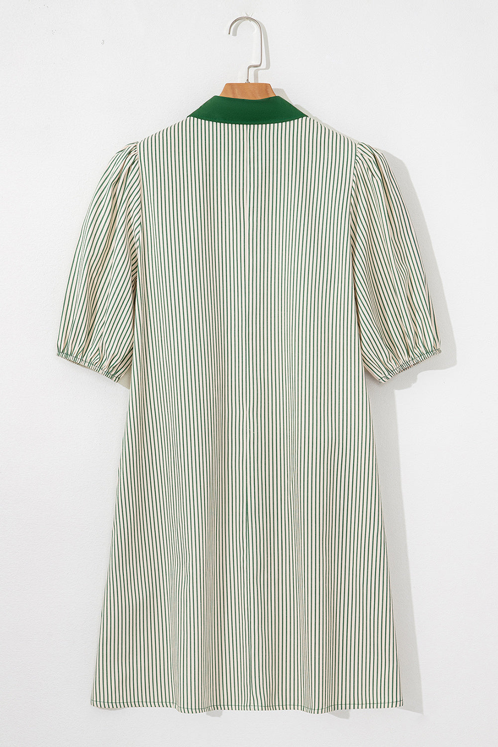 Black Stripe Color Block Patchwork Shirt Collar Button Down Puff Sleeve Mini Dress