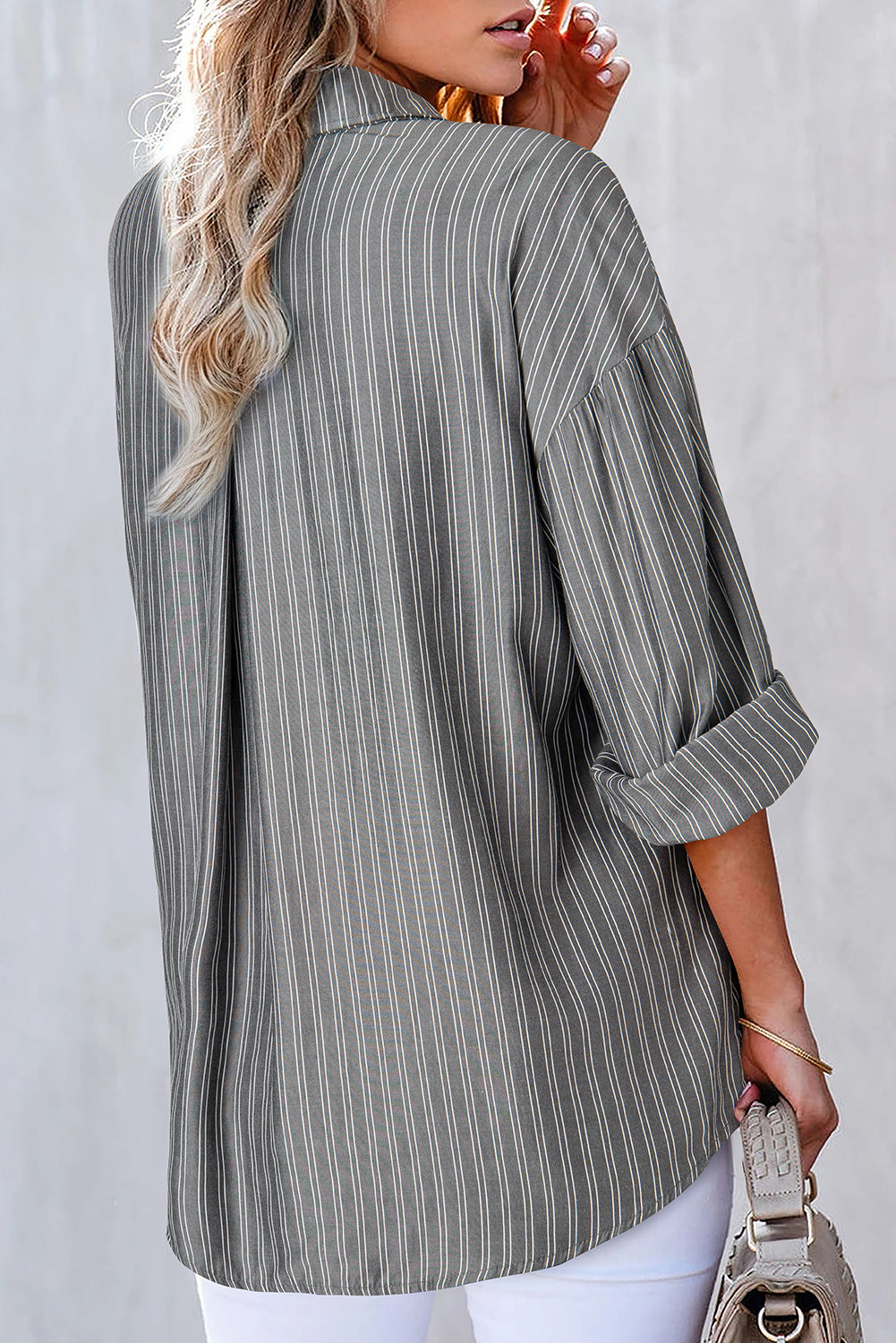 Blue Stripe Button Up Oversized Casual Shirt