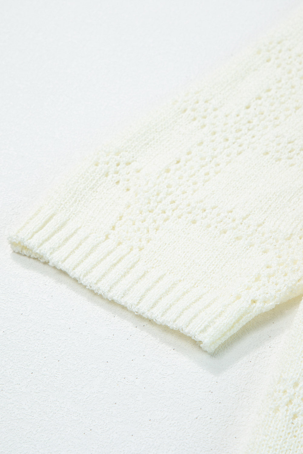 White Plaid Pattern Crochet Knit Short Sleeve Sweater