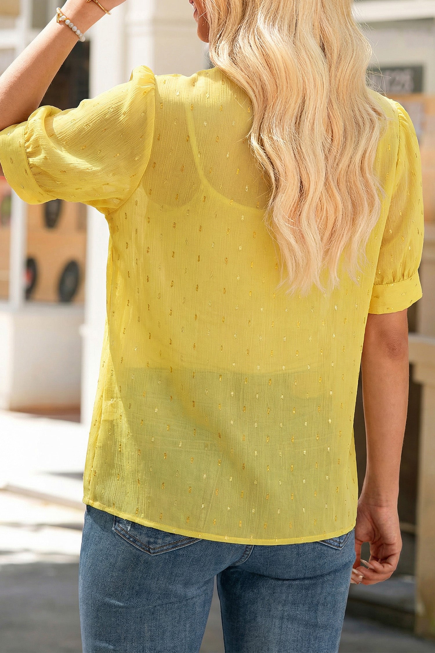 Dusk Blue Metallic Jacquard Short Sleeve Shirt