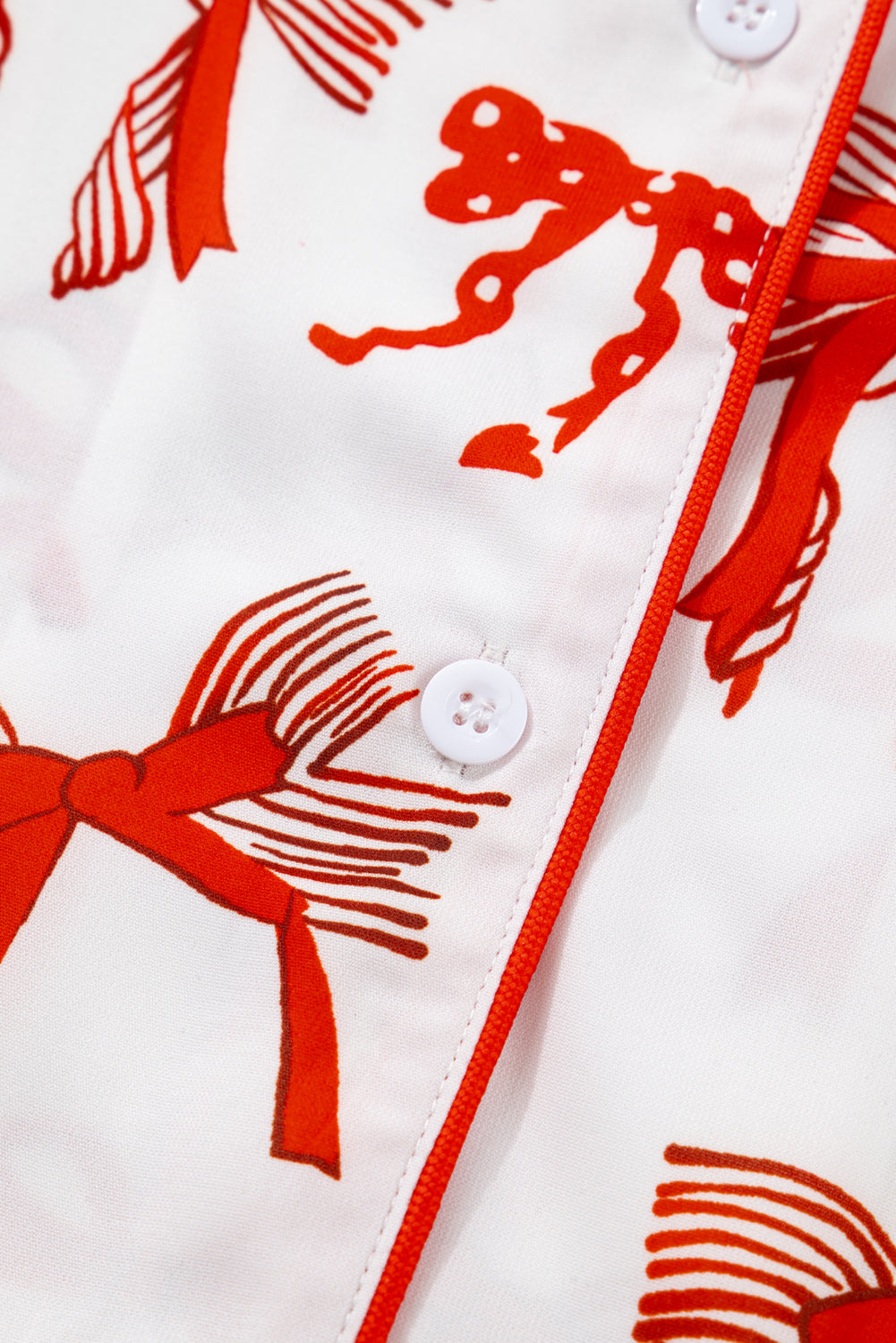Red Christmas Bow Print Long 2pcs Pajama Set