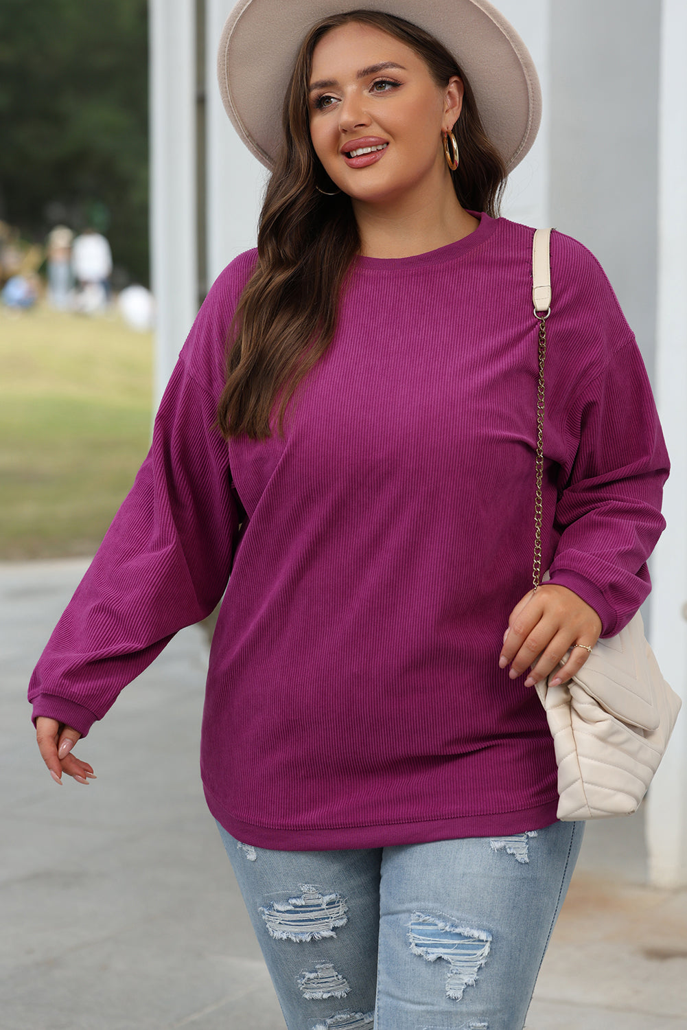 Grass Green Ribbed Corded Oversized Sweatshirt