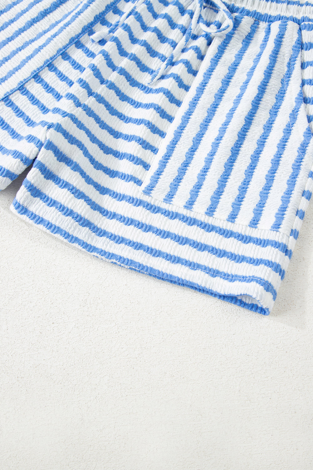Pink Stripe Knitted Short Sleeve Top and Drawstring Shorts Set