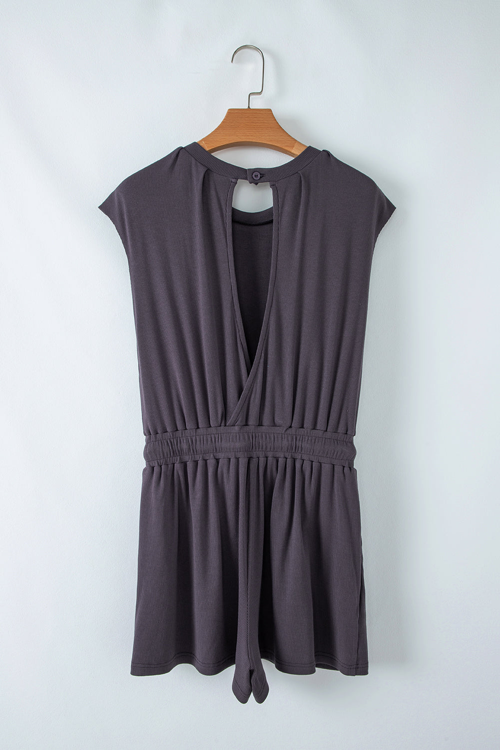 Bristol Black Knit Open Back Cap Sleeve Drawstring Elastic Waistband Romper