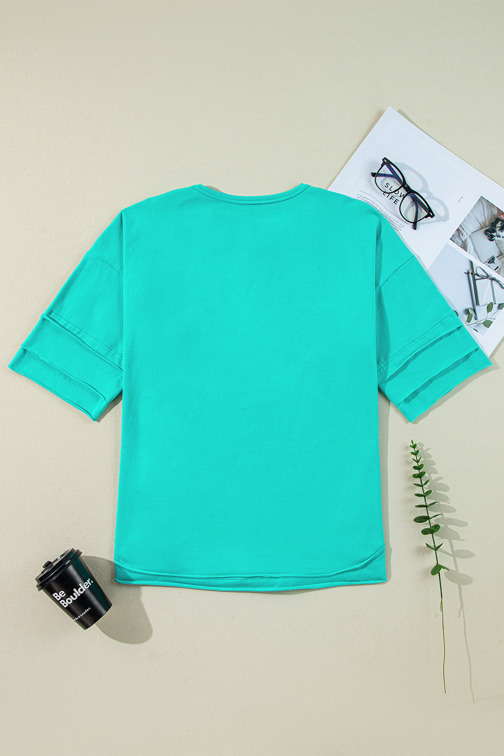 Mint Green Solid Color Half Sleeve Buttons Henley Top
