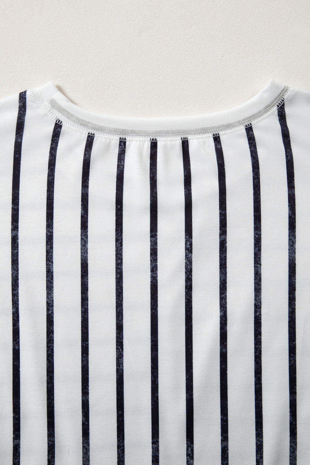 Khaki Stripe Colorblock 3/4 Sleeve Loose T Shirt