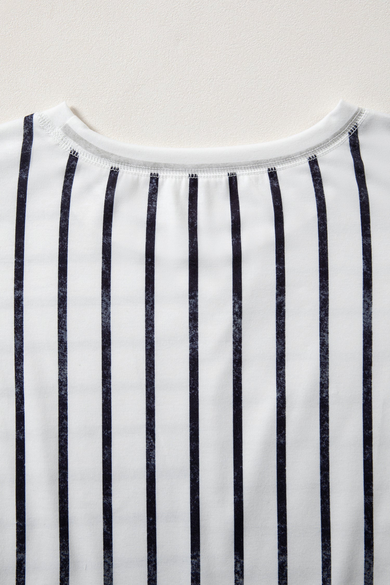 Khaki Stripe Colorblock 3/4 Sleeve Loose T Shirt