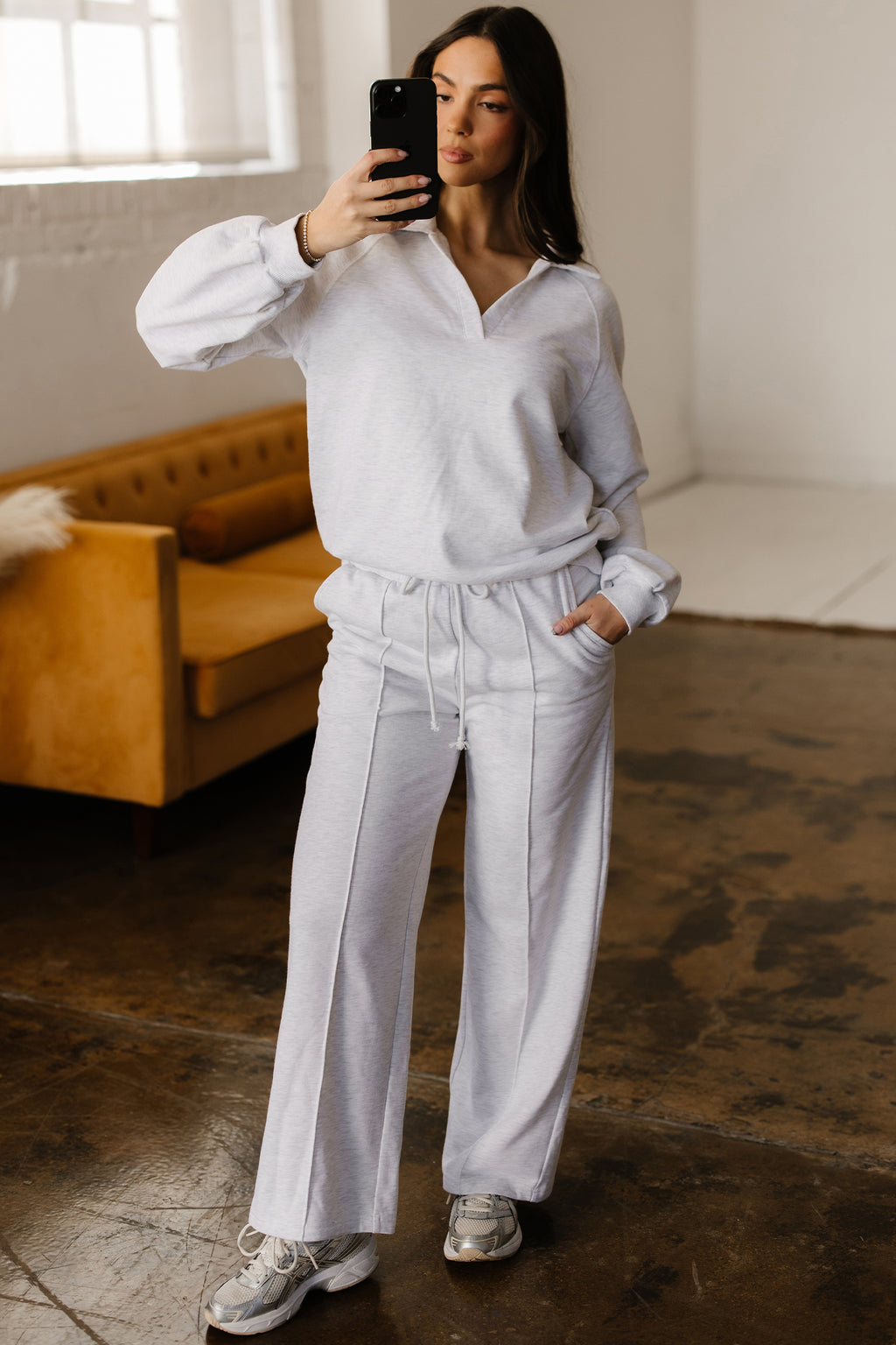 Light Grey Polo Tee Casual Pant Set