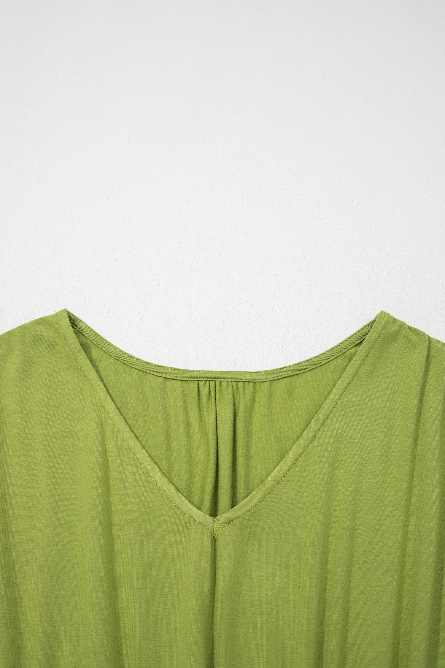 Fern Green Solid V Neck Cap Sleeve Tunic Elastic Waist Versatile Maxi Dress