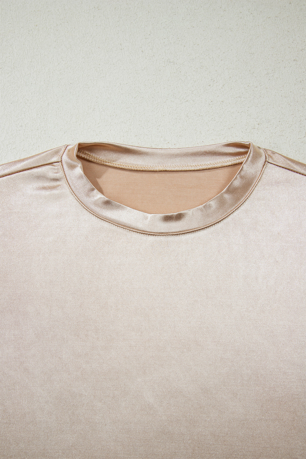 Apricot Metallic Round Neck Smocked Long Sleeve Blouse