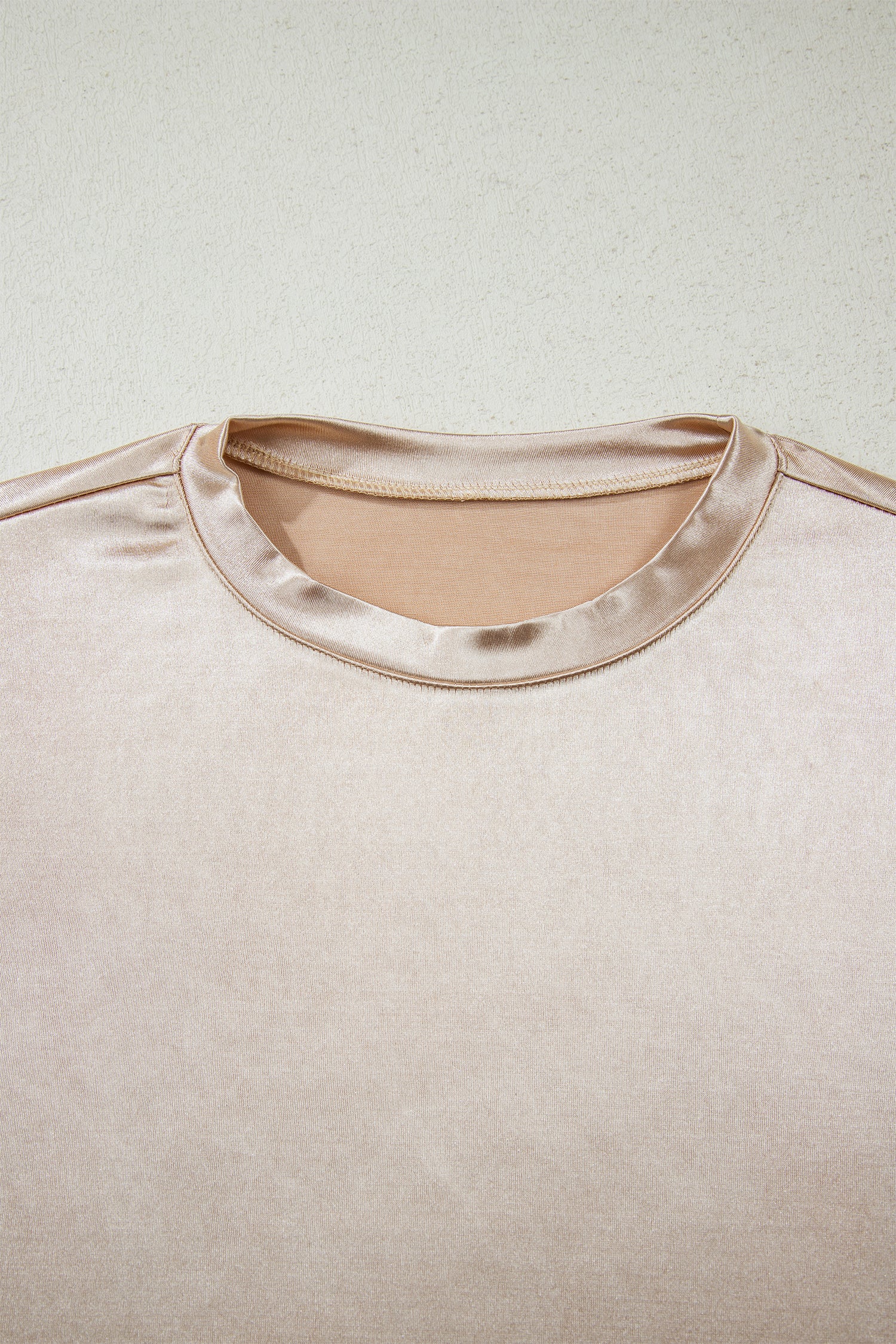 Apricot Metallic Round Neck Smocked Long Sleeve Blouse