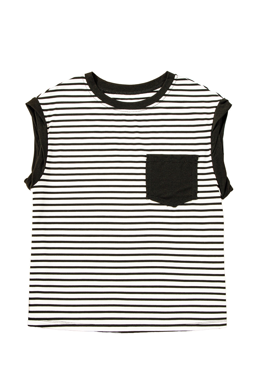 Red Stripe Chest Pocket Patch Round Neck Tank Top