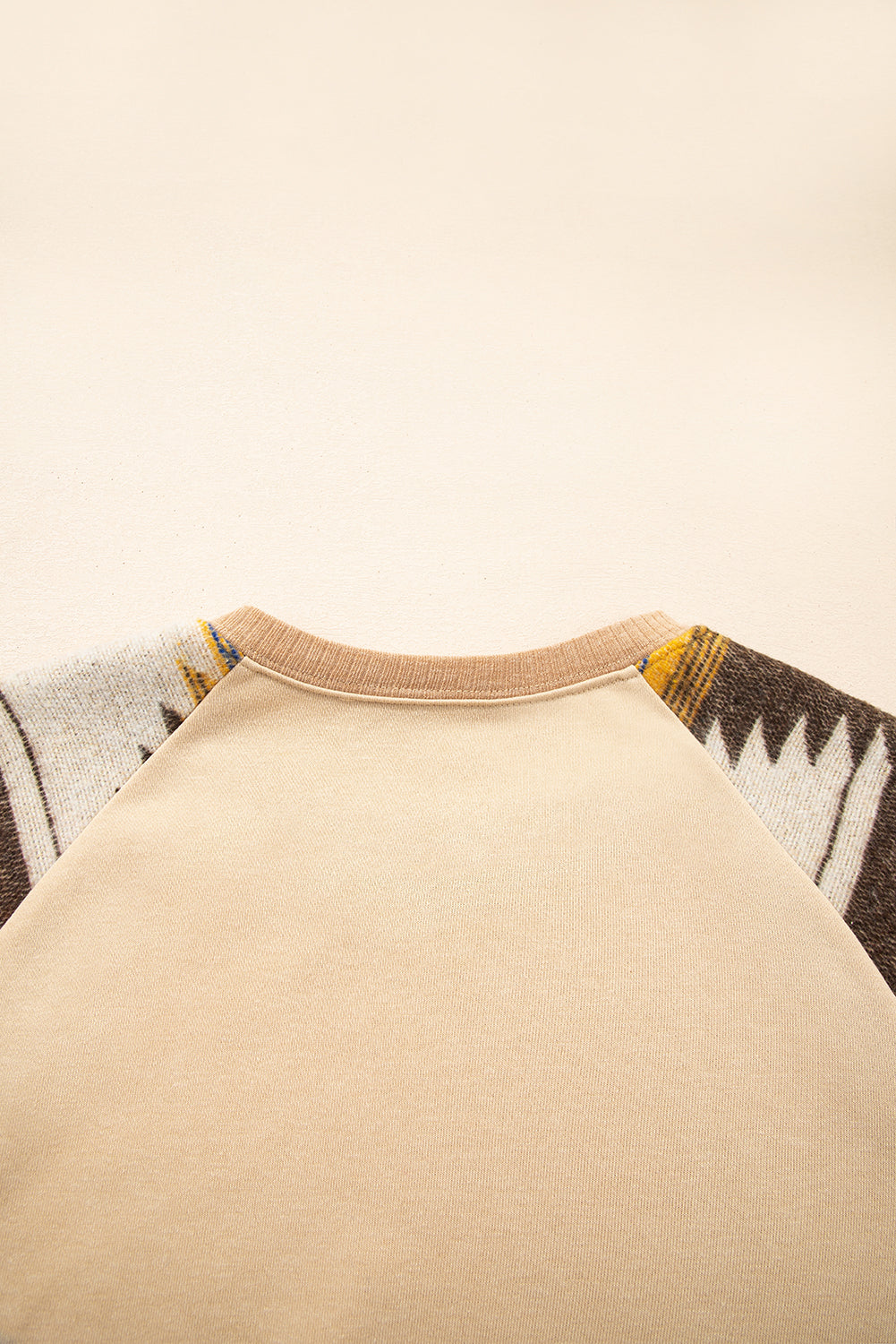 Light French Beige Aztec Patchwork Raglan Pullover Sweatshirt
