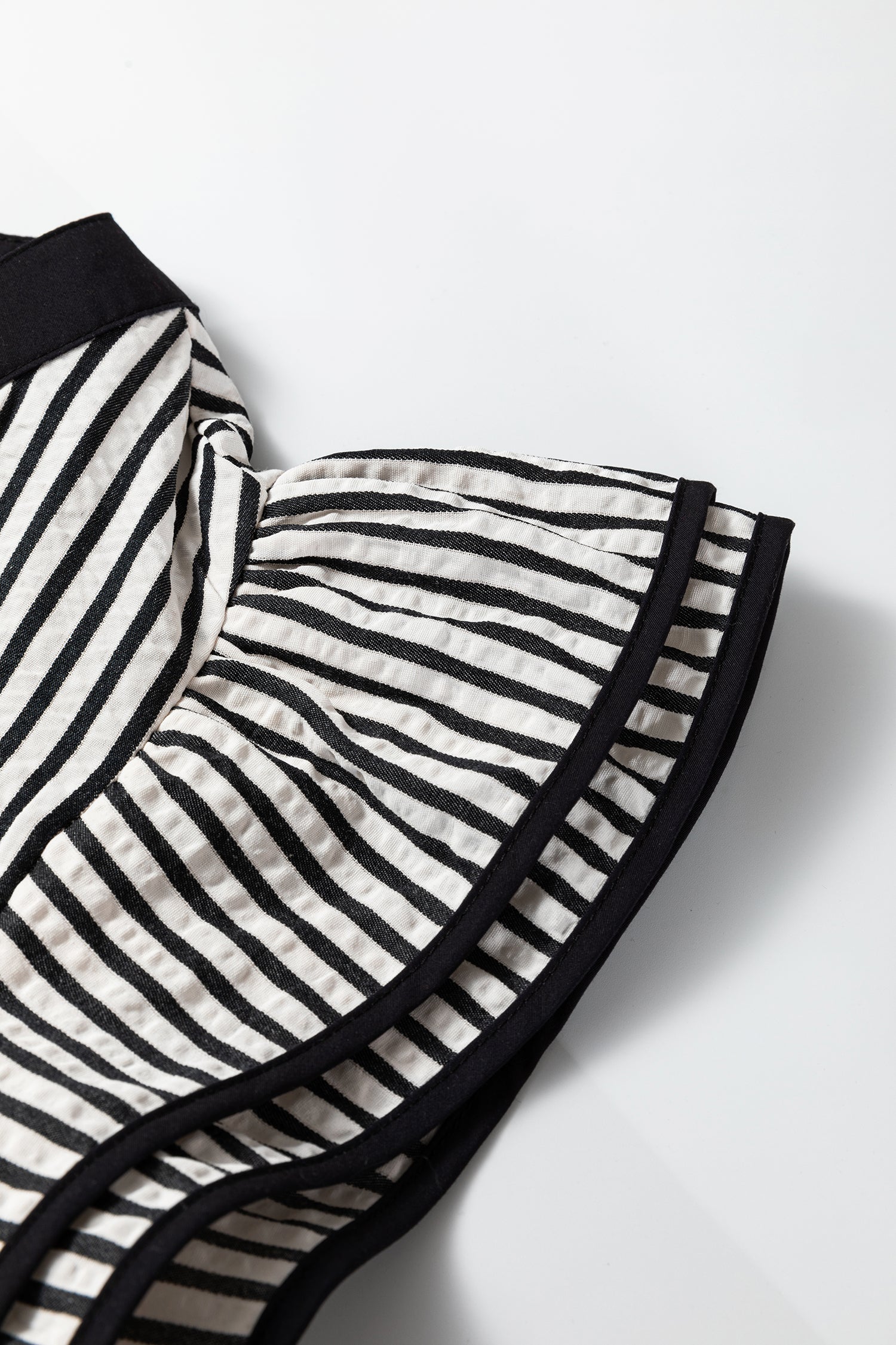 Brown Stripe Double Ruffled Short Sleeve Contrast Trim V Neck Midi Dress