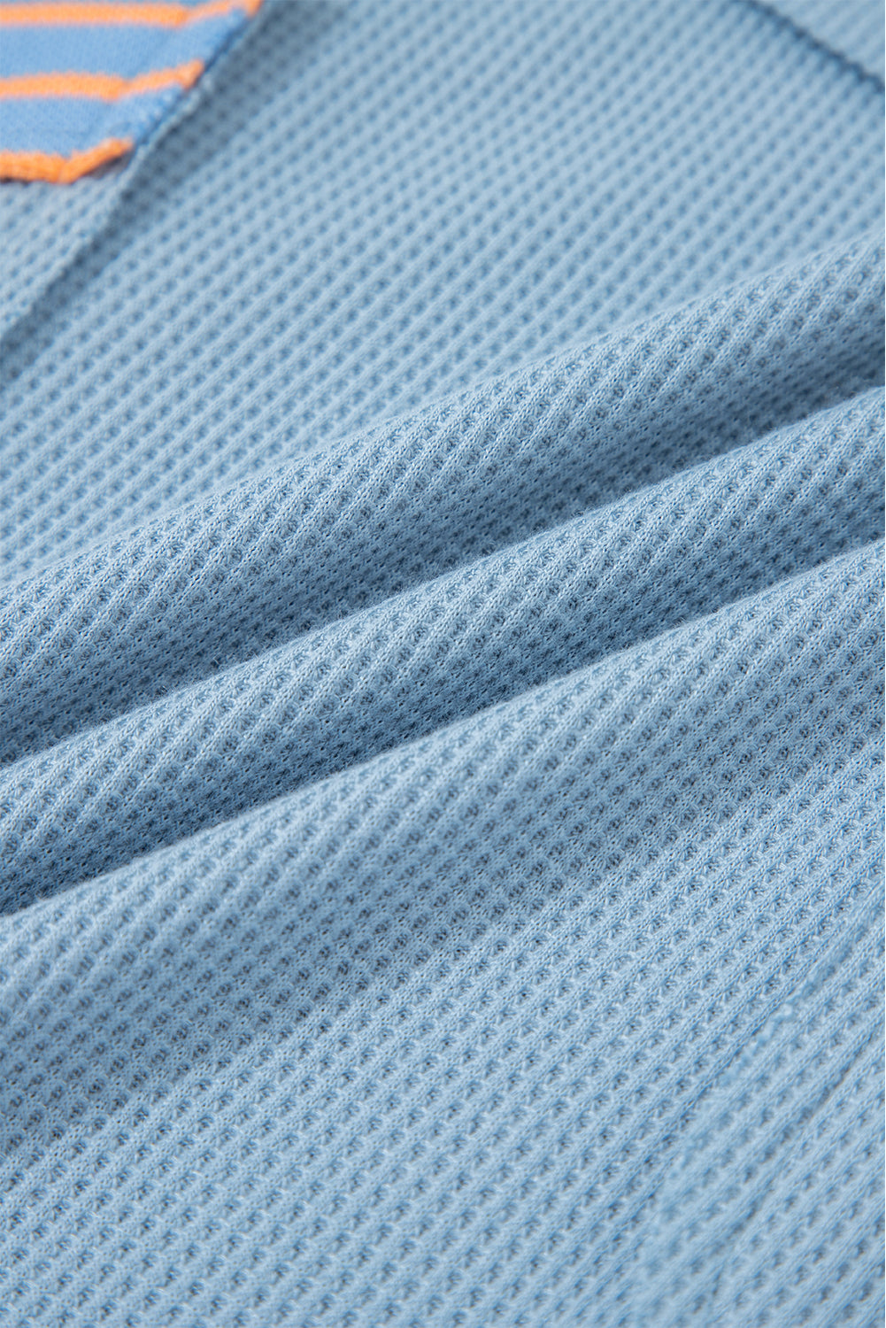 Dusk Blue Exposed Seam Waffle Striped Patchwork Baggy Pullover