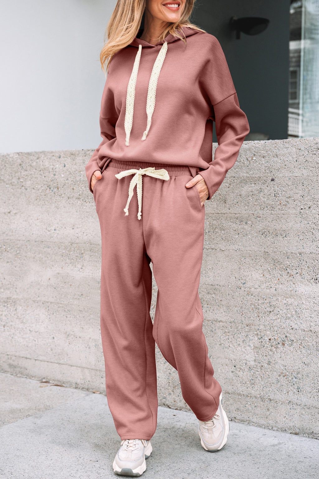 Gray Morn Corduroy Leopard Drawstring High Waist Trousers