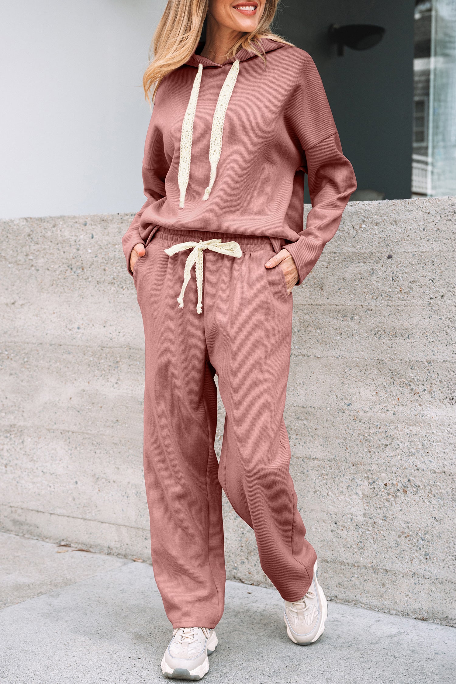 Gray Morn Corduroy Leopard Drawstring High Waist Trousers