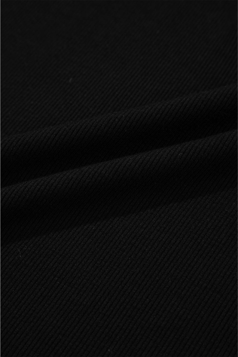 Black Ribbed Patchwork Puff Sleeve Half Button Placket Slim Fit Top