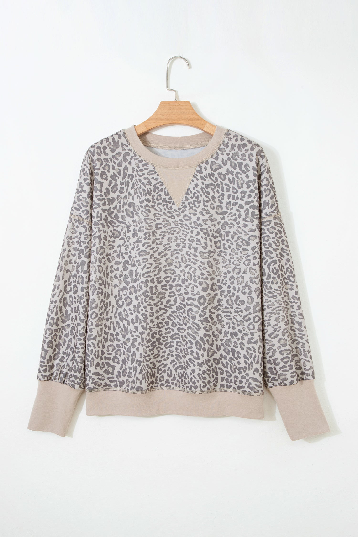 Brown Leopard Print Patchwork Crew Neck Sweatshirt