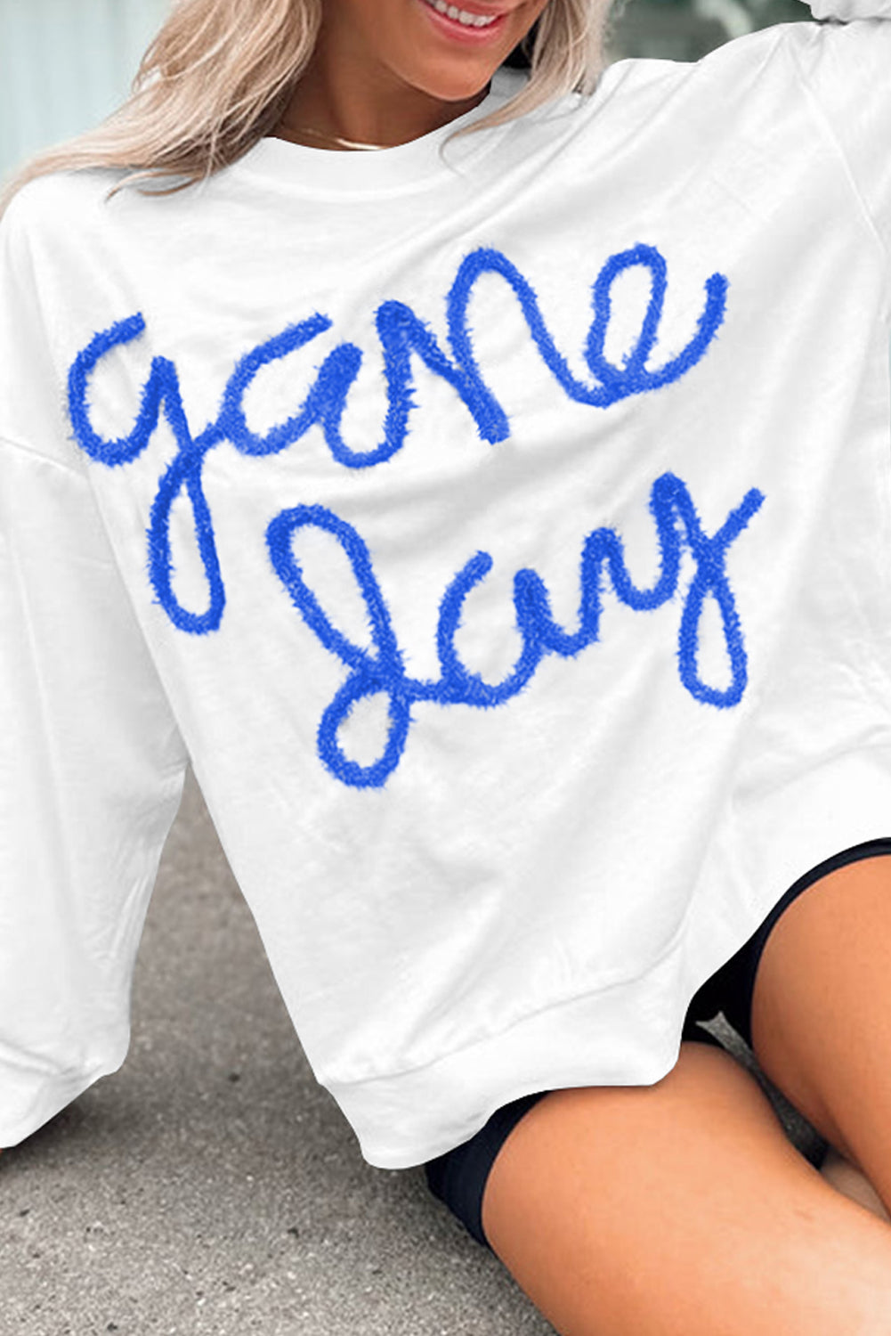 Russet Orange Tinsel Game Day Drop Shoulder Graphic Sweatshirt