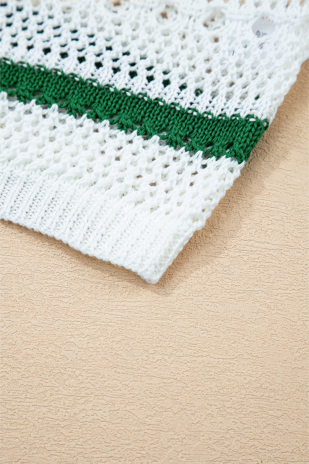 White Color Block Striped Pointelle Knit Sweater