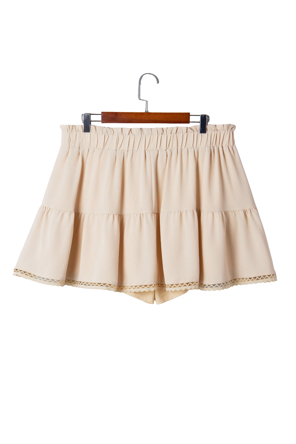 Navy Blue Plus Size Frilled Elastic Waist Lace Trim Boho Ruffled Shorts