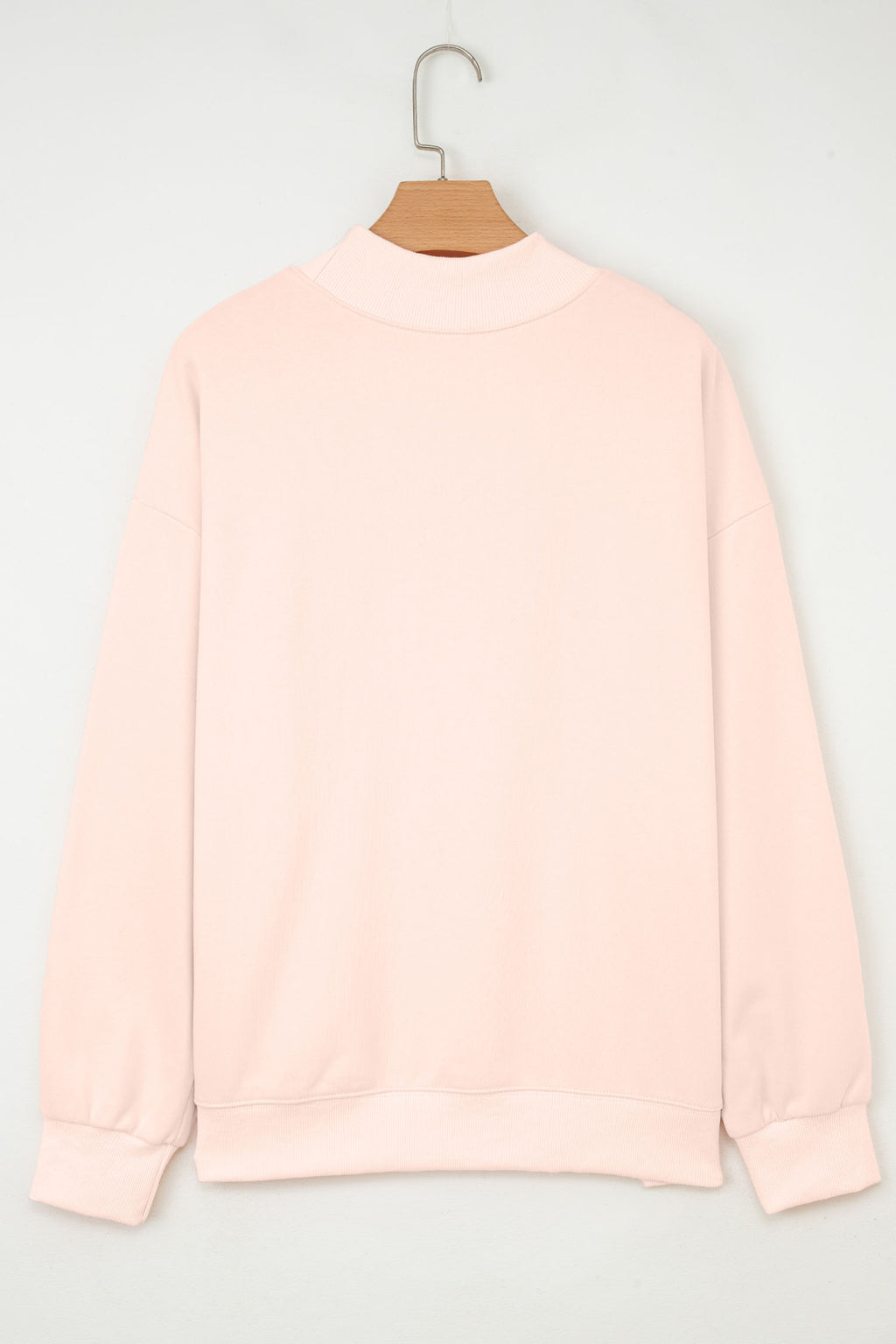 Apricot Pink Sequin Heart Sketch Patched Mock Neck Sweatshirt