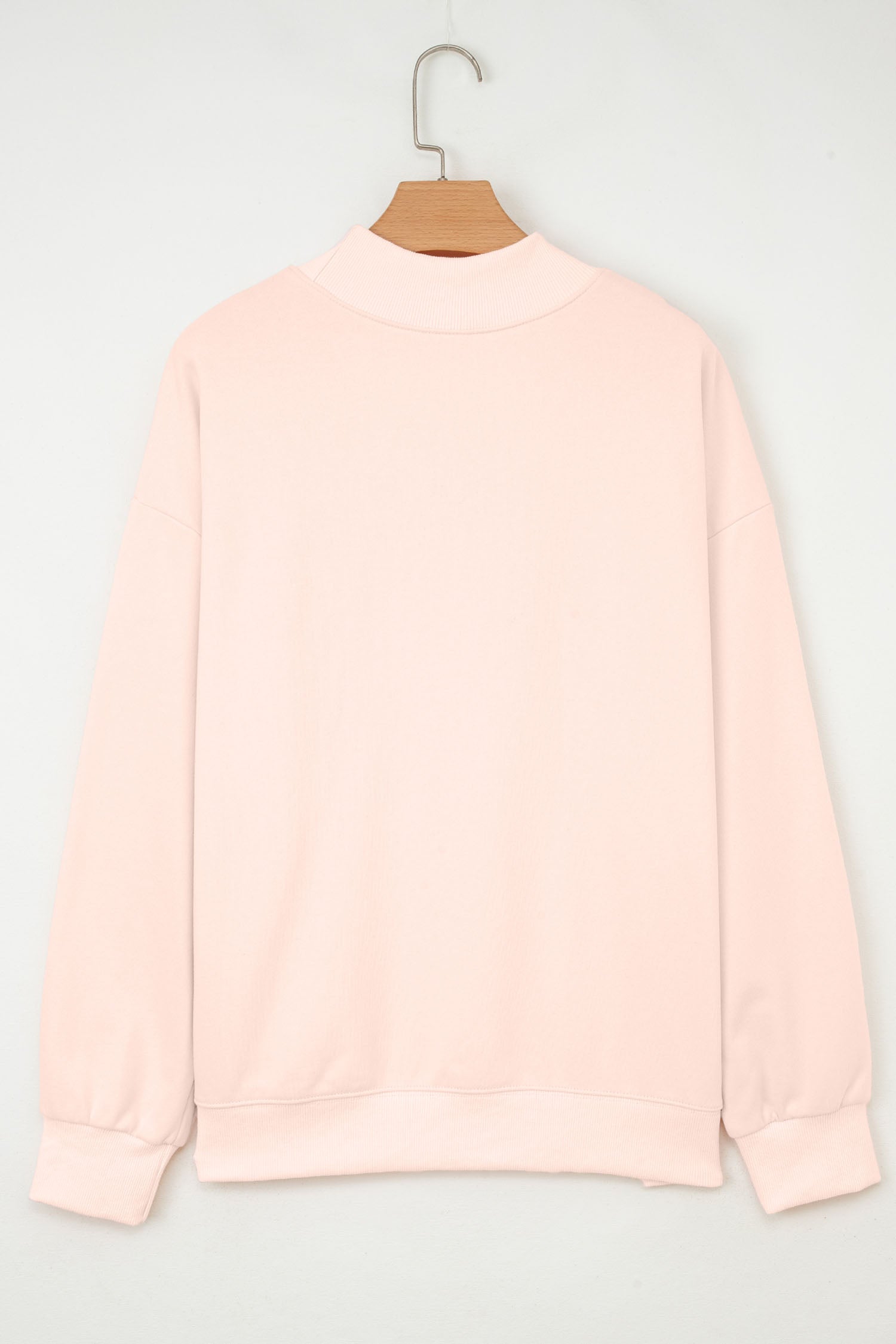 Apricot Pink Sequin Heart Sketch Patched Mock Neck Sweatshirt