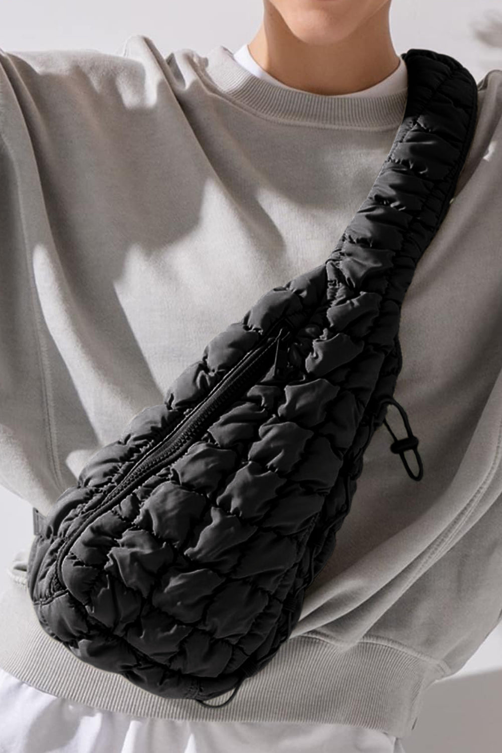 Wisteria Marshmallow Quilted Drawstring Decor Sling Bag
