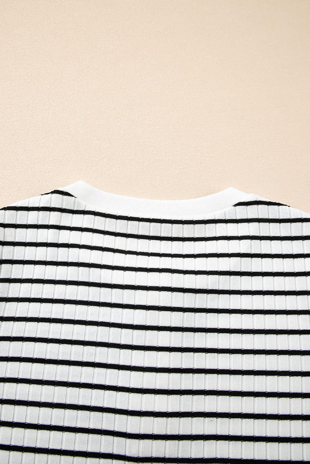 White Stripe Textured Short Sleeve Buttoned Henley Top
