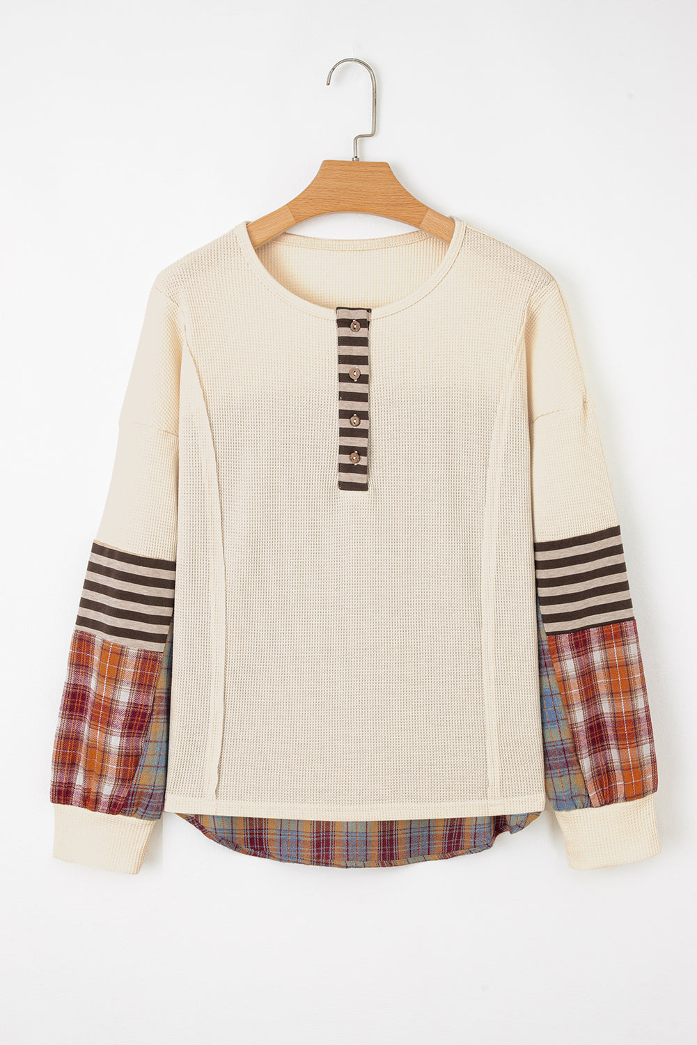 Parchment Plus Size Waffle Colorblock Striped Plaid Patchwork Half Button Pullover