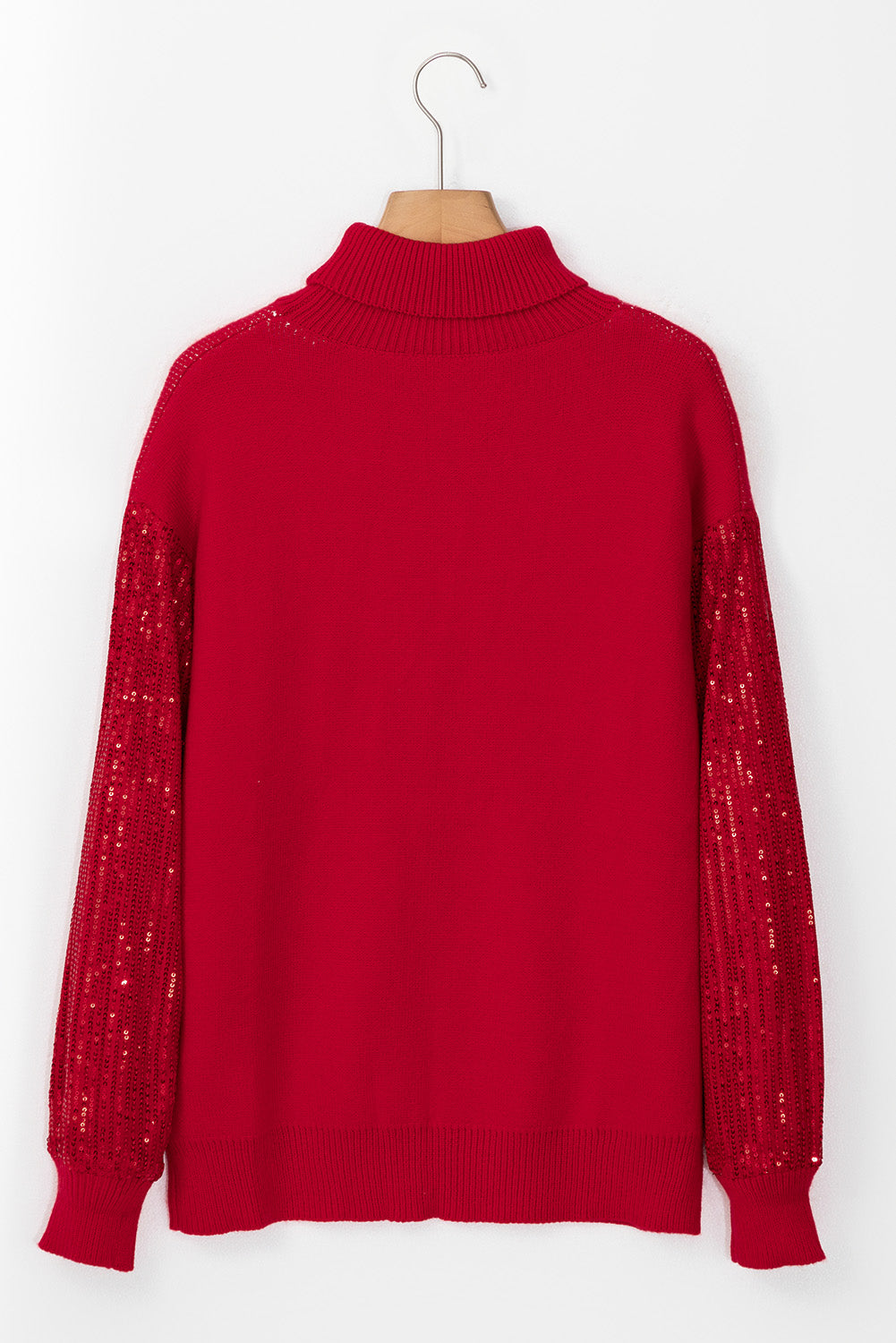 Fiery Red Merry Letter Embroidered High Neck Sweater