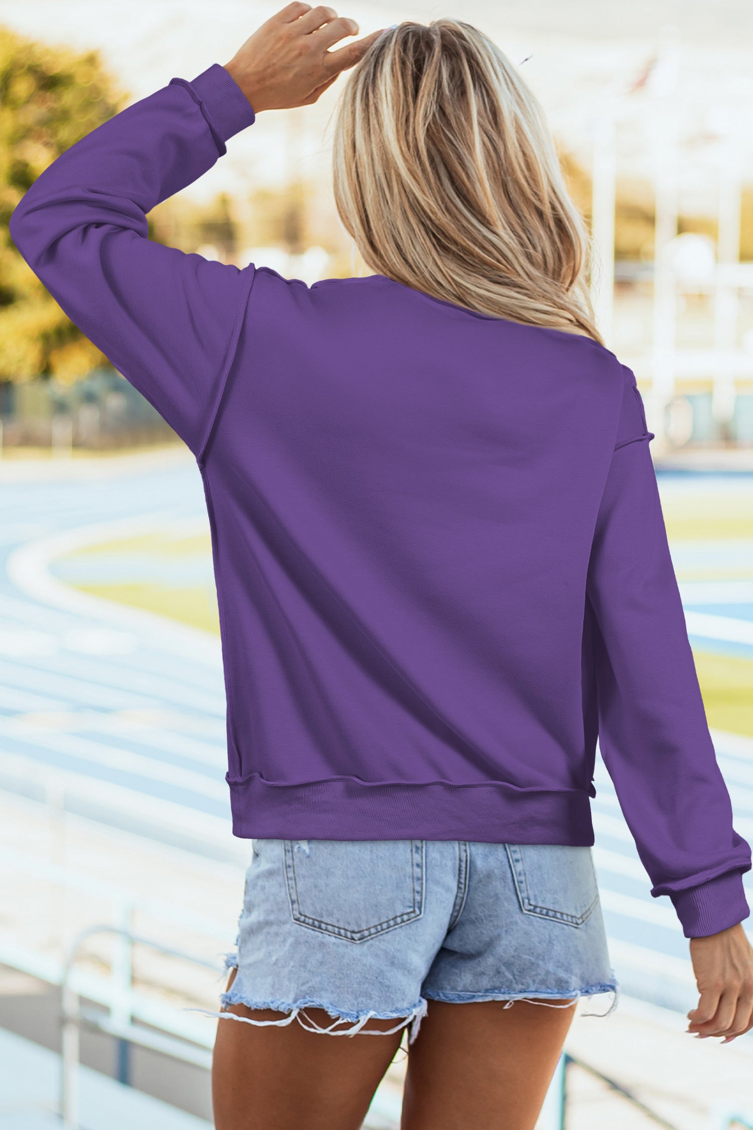 Bright Pink Oversize Blessed Embroidered Mock Neck Sweatshirt