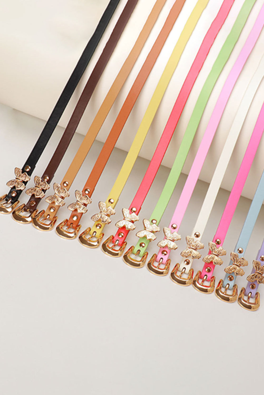 Thai Curry Butterfly Decor Buckle PU Leather Thin Waist Belt
