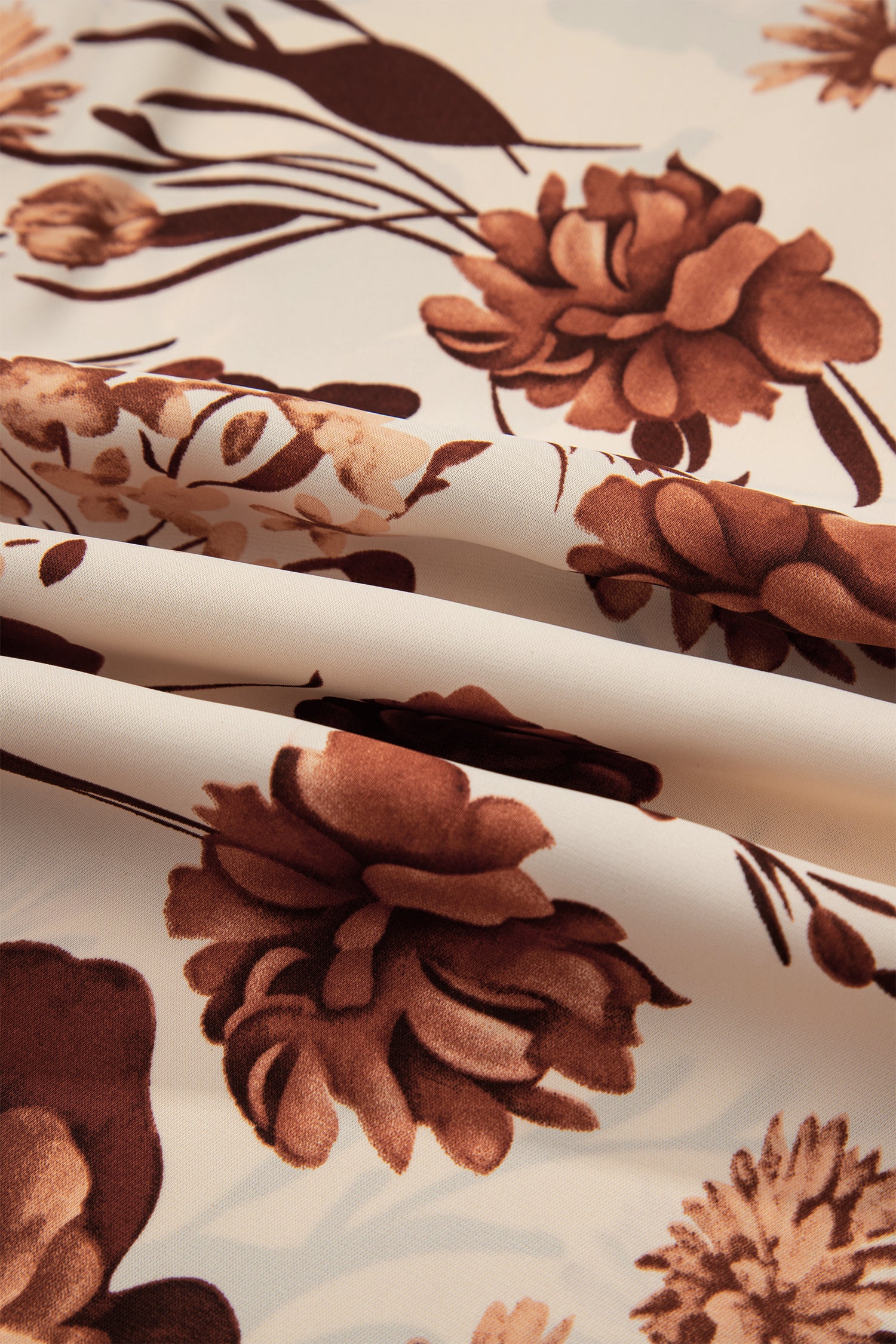 Brown Floral Print Button Down Poet Sleeve Shirt