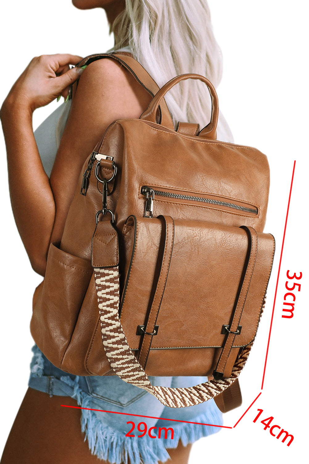 Brown Tassel Decor Retro PU Large Capacity Backpack