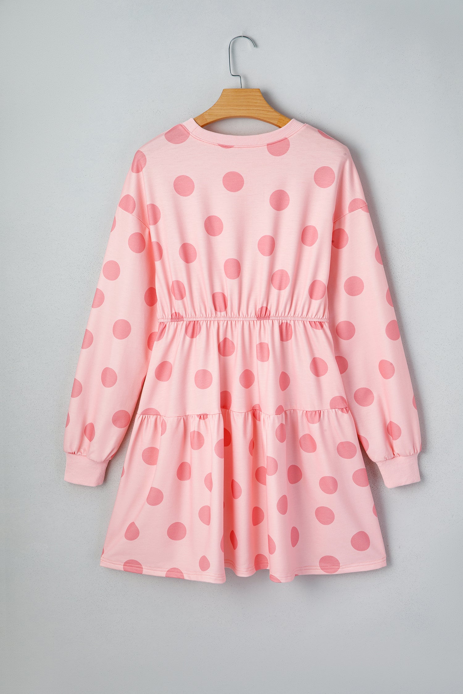 Beige Polka Dot Print Drop Shoulder Pullover Drawstring Jogger Pant Set