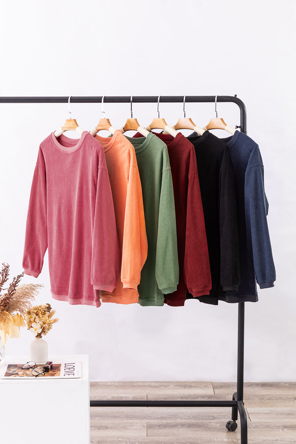 Grass Green Ribbed Corded Oversized Sweatshirt