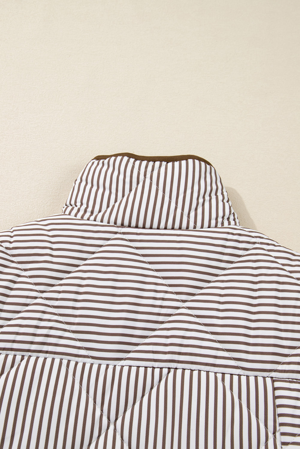 Black Stripe Contrast Trim Snap Button Collared Winter Vest
