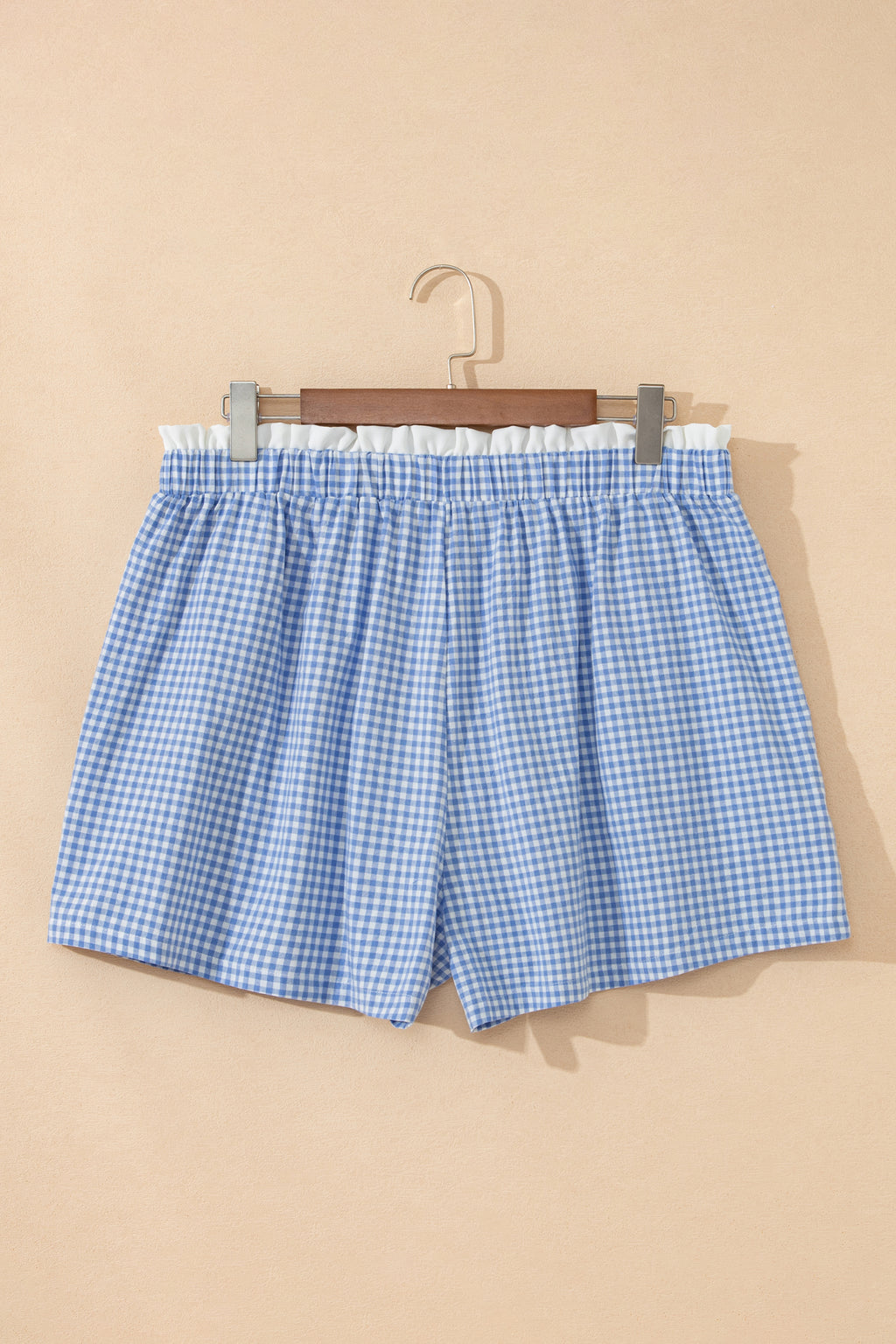 Red Contrast Trim Plaid Print Plus Size Shorts