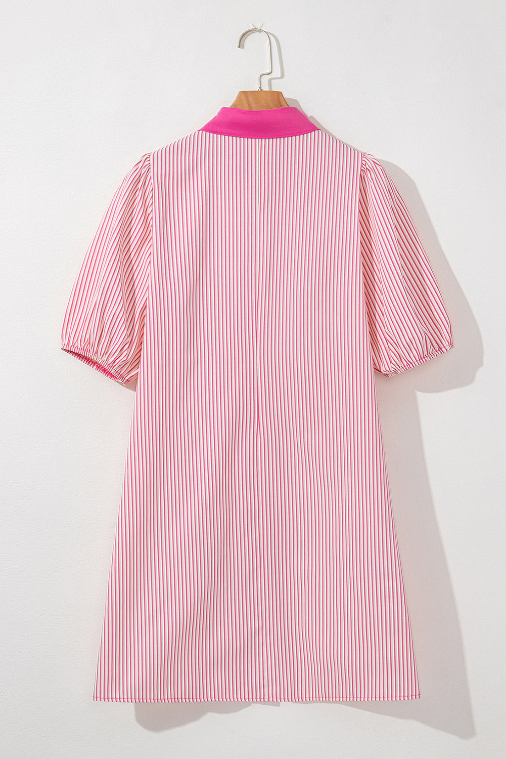 Black Stripe Color Block Patchwork Shirt Collar Button Down Puff Sleeve Mini Dress
