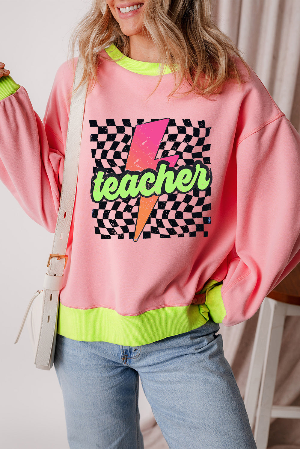 Blue Colorblock Bubble Sleeve Sweatshirt