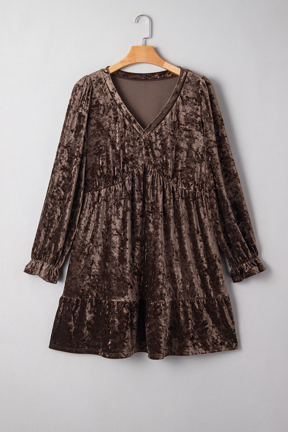 Jungle Green Plus Size Velvet Babydoll Mini Dress with Puff Sleeve